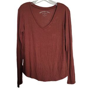 BRICK Red Seriously Soft Ribbed Long Sleeve V Neck